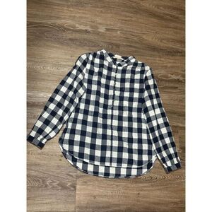 Soft Surroundings flannel navy plaid gingham  top M